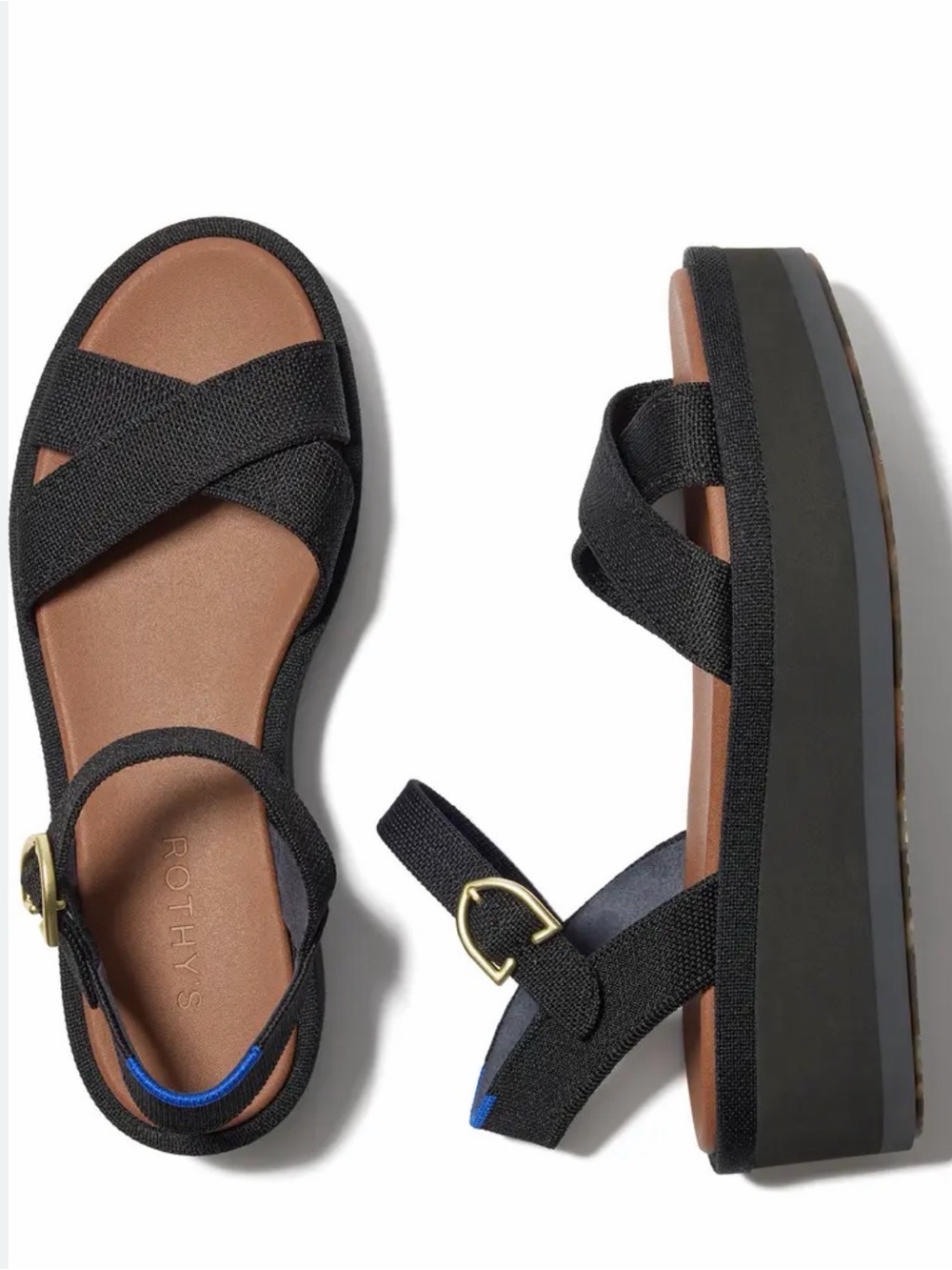 NIB$189 Rothy's The Criss-Cross Lightweight Wedge Sandal Women's Shoe 7 Black